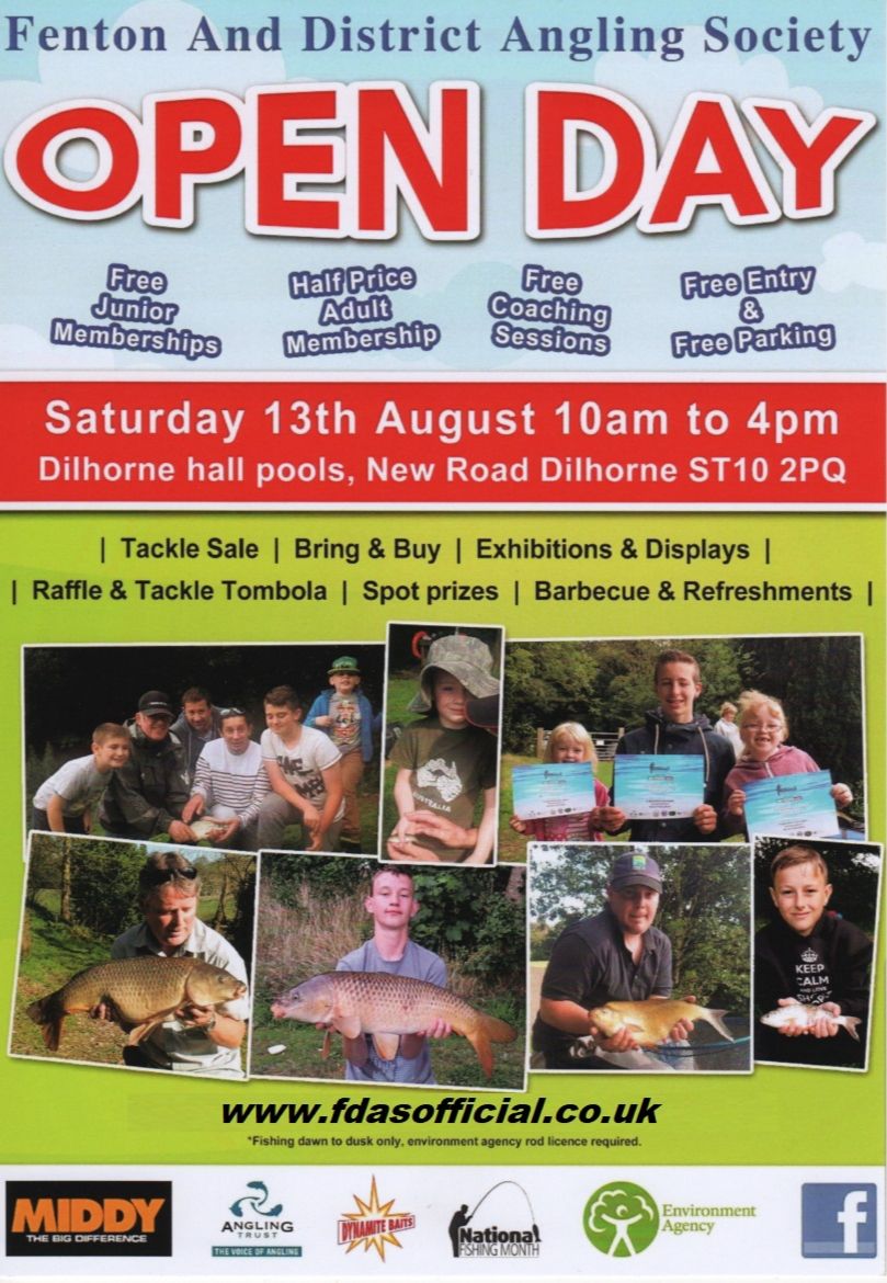 OPEN DAY 2022.  Fishing Waters in Stoke On Trent and Staffordshire